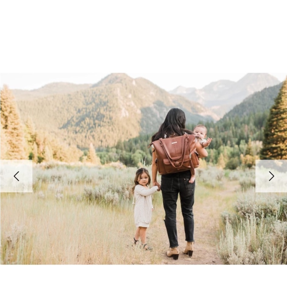 Lily Jade Meggan camel leather diaper bag with teal interior